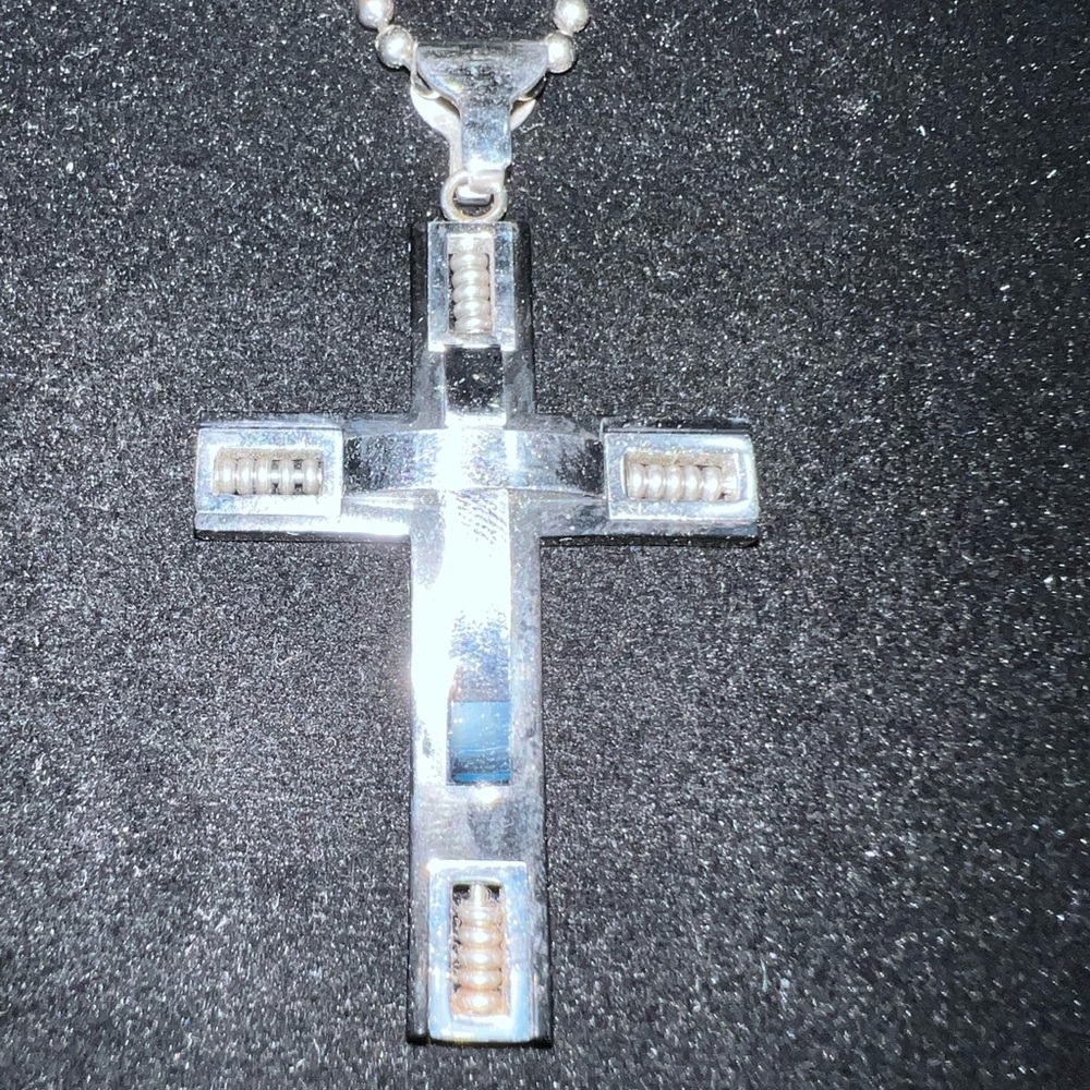New Men Cross Stainless Steel Necklace Silver, Black - Picture 2 of 5
